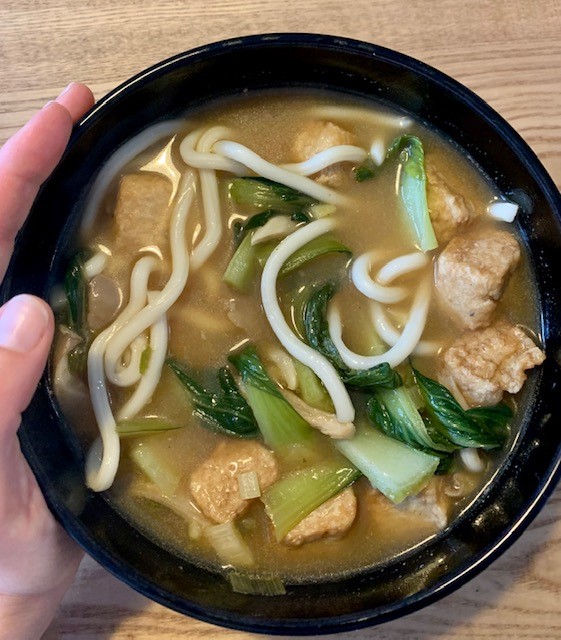 Delicious warming vegetarian udon noodle soup 